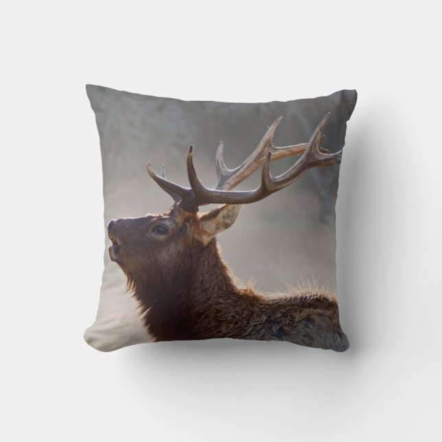 Bugling Rooseveldt Elk in Mist Cushion (Front)
