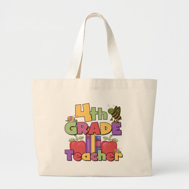 Bugs and Apples 4th Grade Tshirts and Gifts Large Tote Bag (Front)