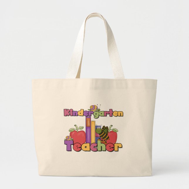 Bugs and Apples Kindergarten Teacher Large Tote Bag (Front)