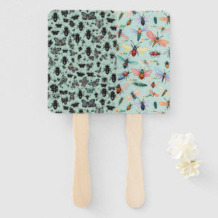 Bugs And Insects In Minty Greens Oranges And Pinks Hand Fan