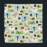 Bugs Bandana<br><div class="desc">Cute and friendly bugs (spider,  bee,  caterpillar,  beetle,  ant,  snail,  dragonfly,  grasshopper) among the coneflowers on the meadow.</div>