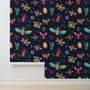 Bugs & Bees Colourful Insect Collection Pattern Wallpaper