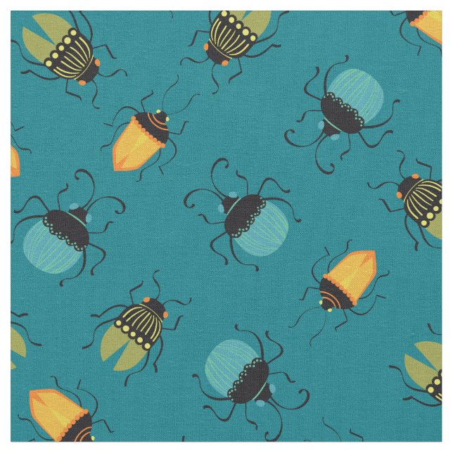 Bugs Beetles Mid Century Mod Cute Fabric (Close Up)