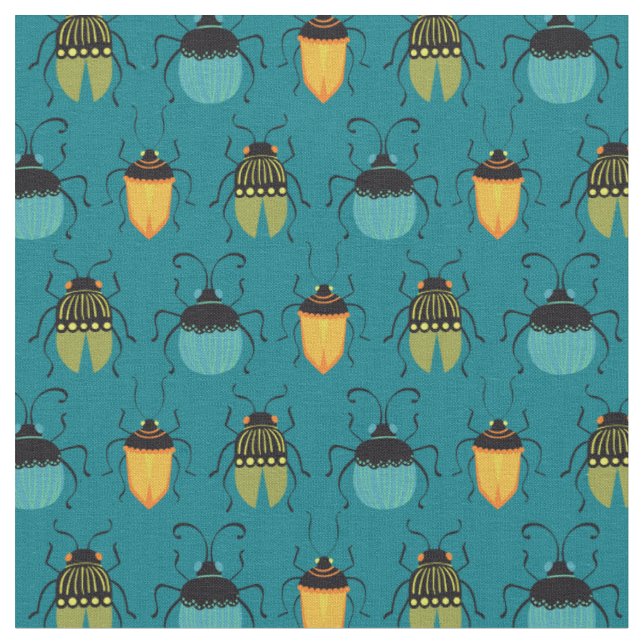 Bugs Beetles Mid Century Mod Cute Fabric (Close Up)