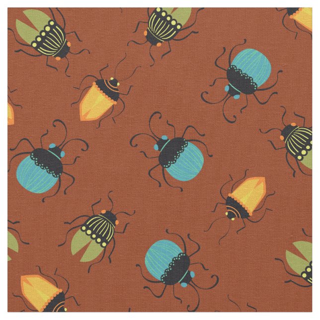 Bugs Beetles Mid Century Mod Cute Fabric (Close Up)