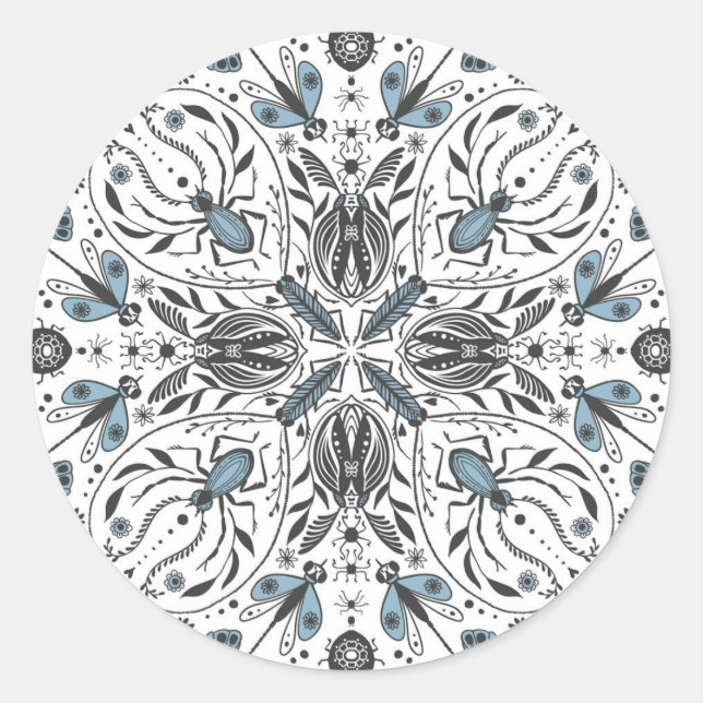 Bugs, black and blue classic round sticker (Front)