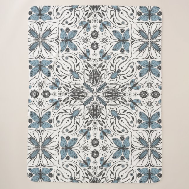 Bugs, black and blue sherpa blanket (Front)