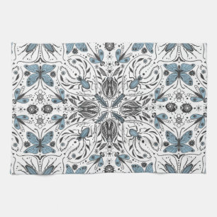 Bugs, black and blue tea towel