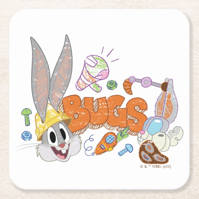 BUGS BUNNY BUILDERS™| BUGS BUNNY™ Sketch Art Square Paper Coaster (Front)