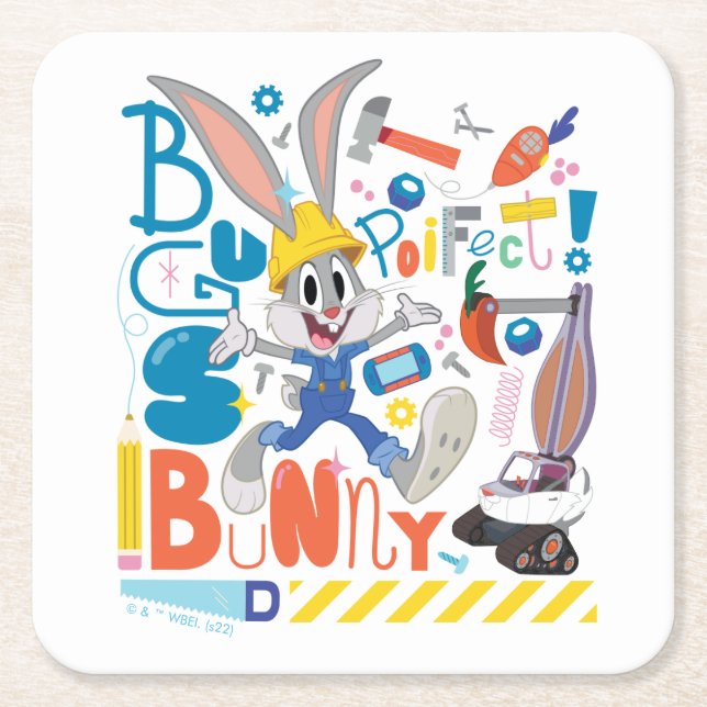 BUGS BUNNY BUILDERS™| BUGS BUNNY™ Work Tools Square Paper Coaster (Front)