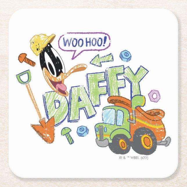 BUGS BUNNY BUILDERS™| DAFFY DUCK™ Sketch Art Square Paper Coaster (Front)