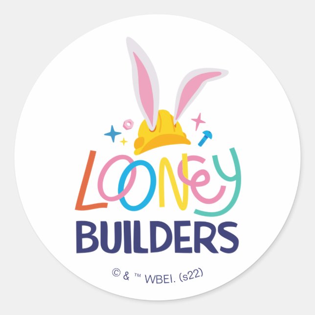 BUGS BUNNY BUILDERS™| Hard Hat Stacked Logo Classic Round Sticker (Front)