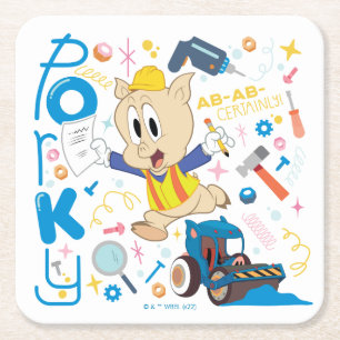 BUGS BUNNY BUILDERS™ Porky Pig Work Tools Square Paper Coaster