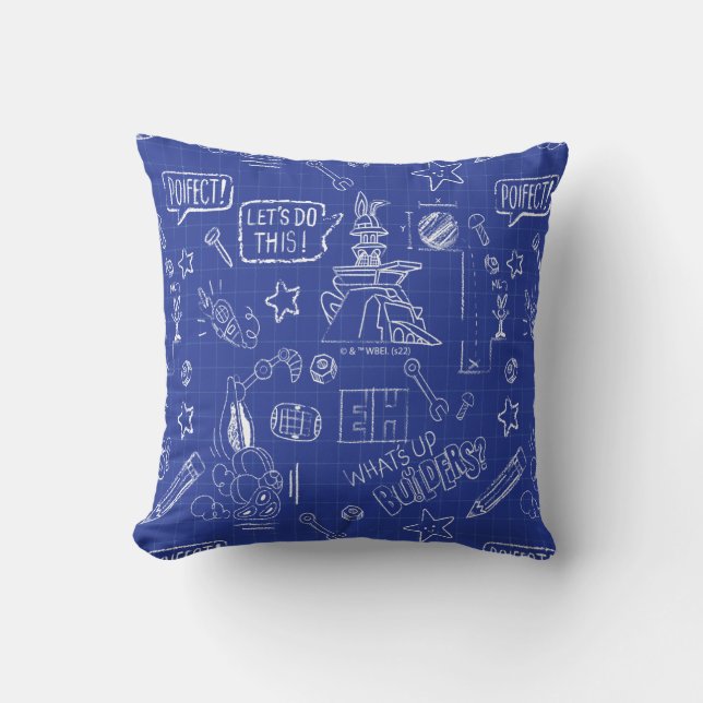 BUGS BUNNY BUILDERS™| Sketch Blueprint Pattern Cushion (Front)