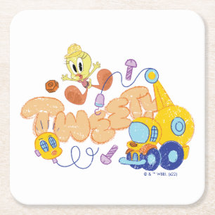 BUGS BUNNY BUILDERS™ TWEETY™ Sketch Art Square Paper Coaster
