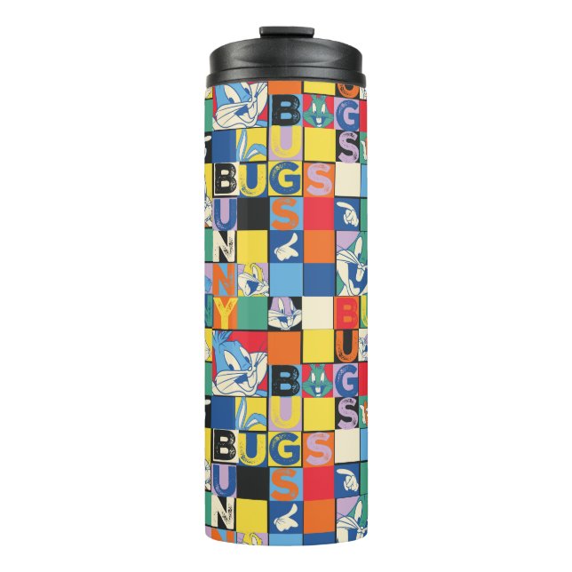 BUGS BUNNY™ Colourful Name and Face Chequered Thermal Tumbler (Front)
