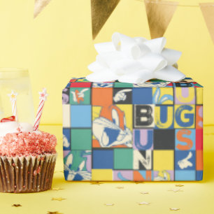 BUGS BUNNY™ Colourful Name and Face Chequered Wrapping Paper