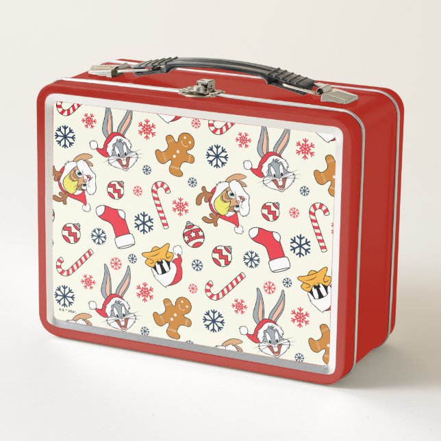 BUGS BUNNY™, DAFFY DUCK™ & Lola Christmas Pattern Metal Lunch Box (Front)