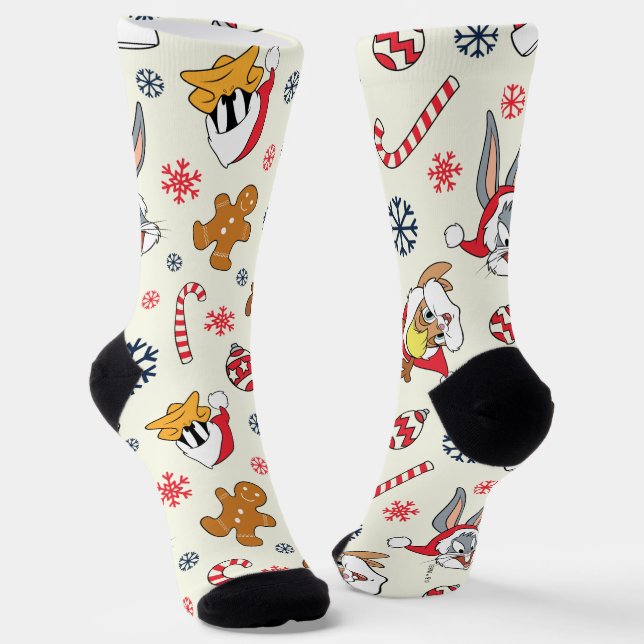 BUGS BUNNY™, DAFFY DUCK™ & Lola Christmas Pattern Socks (Angled)