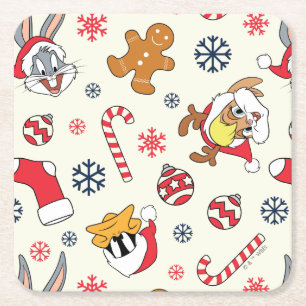 BUGS BUNNY™, DAFFY DUCK™ & Lola Christmas Pattern Square Paper Coaster