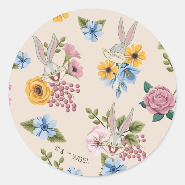 BUGS BUNNY™ Floral Embroidery Pattern Classic Round Sticker (Front)