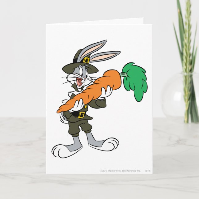 BUGS BUNNY™ Pilgrim Thanksgiving Carrot Holiday Card (Front)