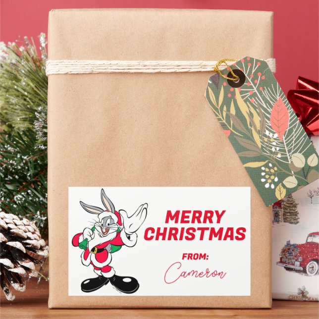 BUGS BUNNY™ Santa Waving | Happy Holidays Rectangular Sticker (Holiday)