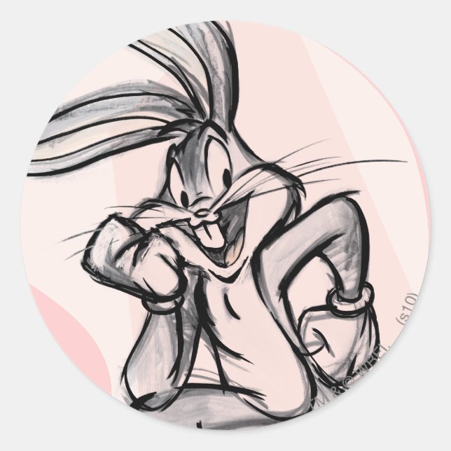 BUGS BUNNY™ Thinker Light Pink Classic Round Sticker (Front)