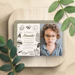 Bugs Critters Insects Doodle Photo Boy Birthday Invitation