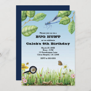 Bugs! Insect Hunt Outdoors Birthday Party Invitation