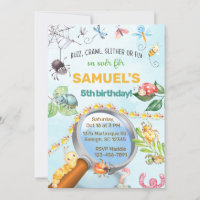 Bugs, insects boy birthday invitation, buzz crawl.