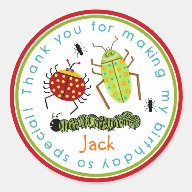 Bugs Insects Ladybugs Ants Birthday Favour Sticker (Front)