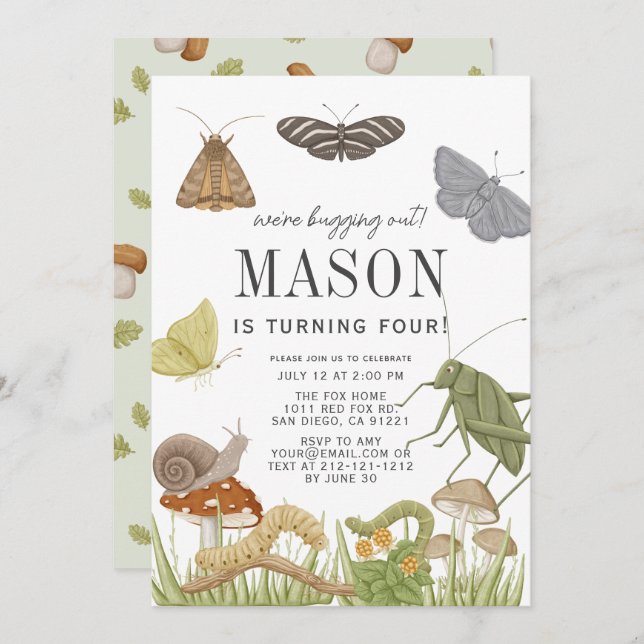 Bugs & Insects Mushroom Boy Birthday Invitation (Front/Back)