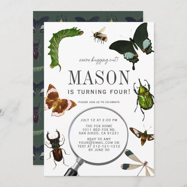 Bugs & Insects Vintage Boy Birthday Invitation (Front/Back)