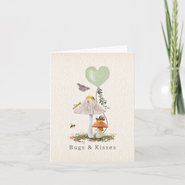 Bugs & Kisses Snail Mushroom Valentine Card (Front)