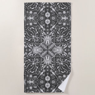 Bugs, off white on black beach towel