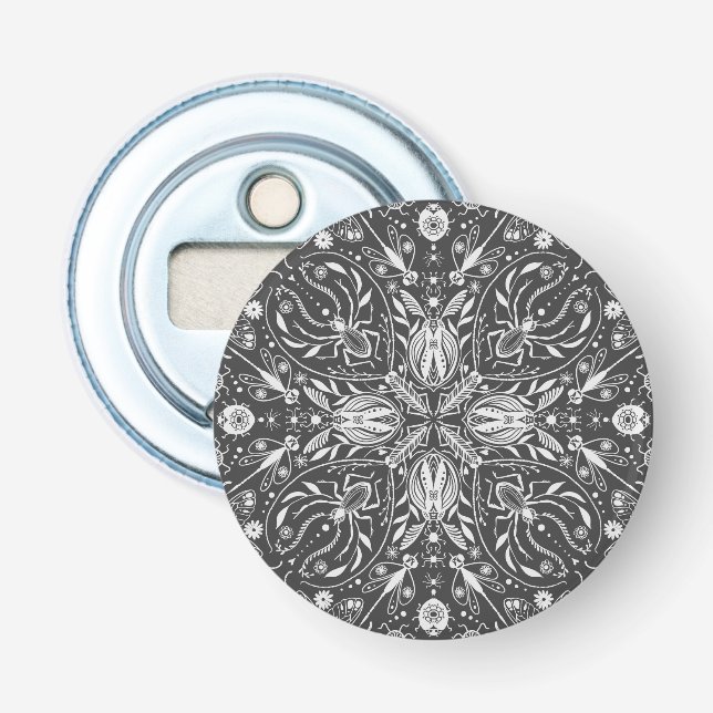 Bugs, off white on black bottle opener (Front)