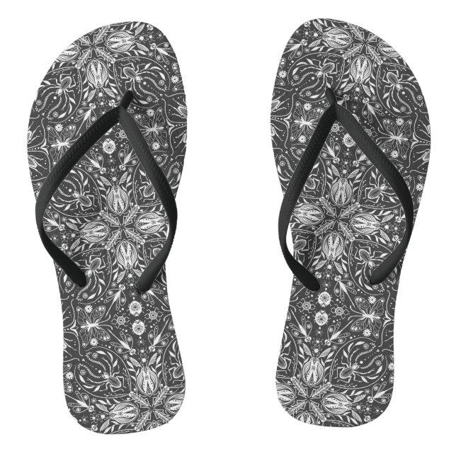 Bugs, off white on black jandals (Footbed)