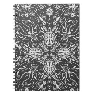 Bugs, off white on black notebook