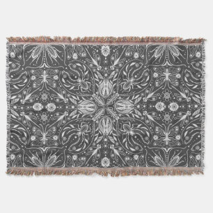 Bugs, off white on black throw blanket