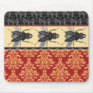 Bugs on Brocade - Elegant Damask, Creepy Beetle! Mouse Pad