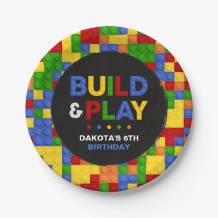Build & Play Bricks Boy Birthday Paper Plate