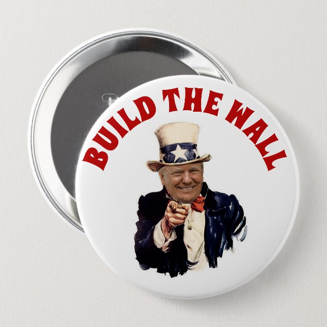 BUILD THE WALL TRUMP 2020 10 CM ROUND BADGE (Front & Back)