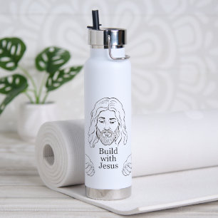 Build with Jesus Christian Faith Drawing Water Bottle