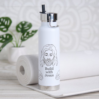 Build with Jesus Christian Faith Drawing Water Bottle