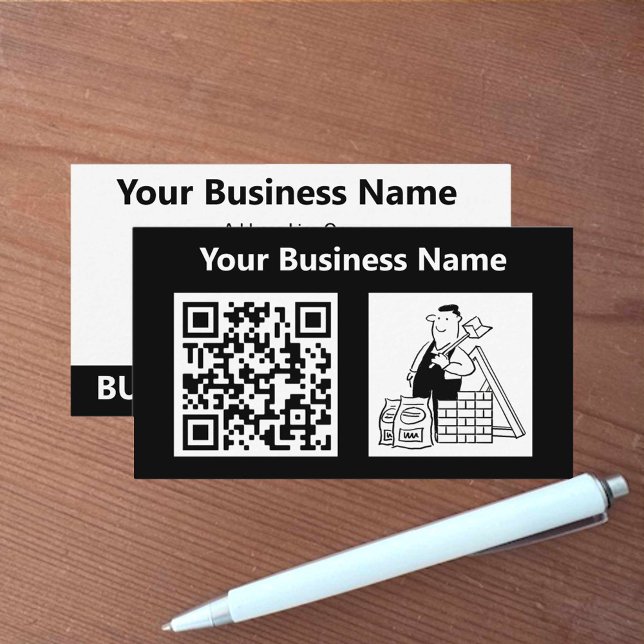 Builder Building Contractor Illustration & QR Code Business Card (Creator Uploaded)