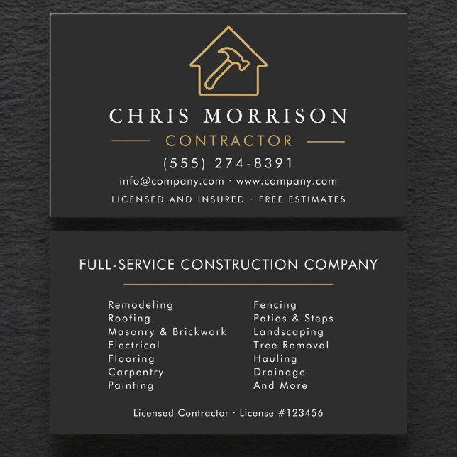 Builder & Construction Company Black Gold Business Card (Creator Uploaded)