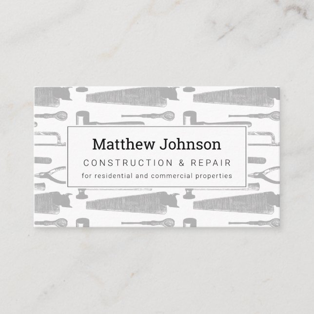 Builder Construction Professional Modern White Business Card (Front)