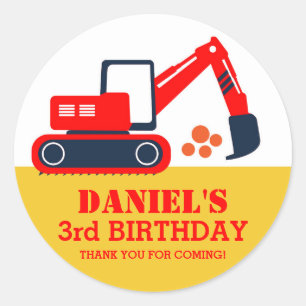 Builder Excavator Kids Birthday Party Stickers