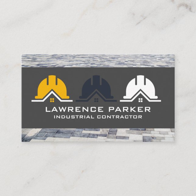 Builder Repair Icons | Construction Hardhat Business Card (Front)